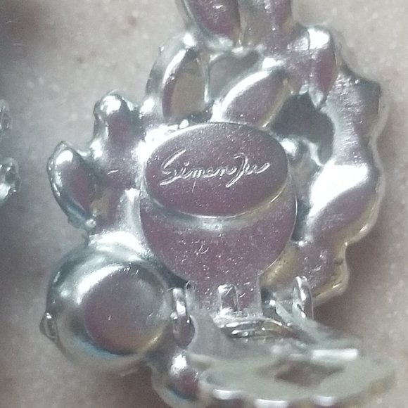 HAUTE COUTURE SIMAN TU BLACK GRAY FLORAL CLUSTER STATEMENT CRYSTAL PEARL EARRING - Picture 15 of 15